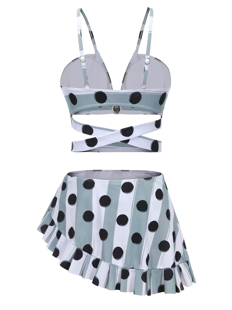 Multi 1940s Striped Polka Dots Strap Swimsuit, vintage swimsuit, pin-up swimwear - perfect for women who love vintage and retro fashion
