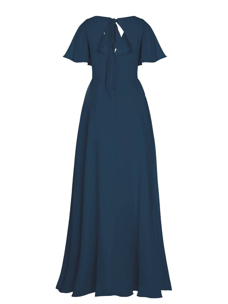 1950s Chiffon V-Neck Solid Vintage Dress