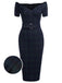 Navy 1960s Plaids Bodycon Dress, classic 1960s style elegant retro fashion - Image 1