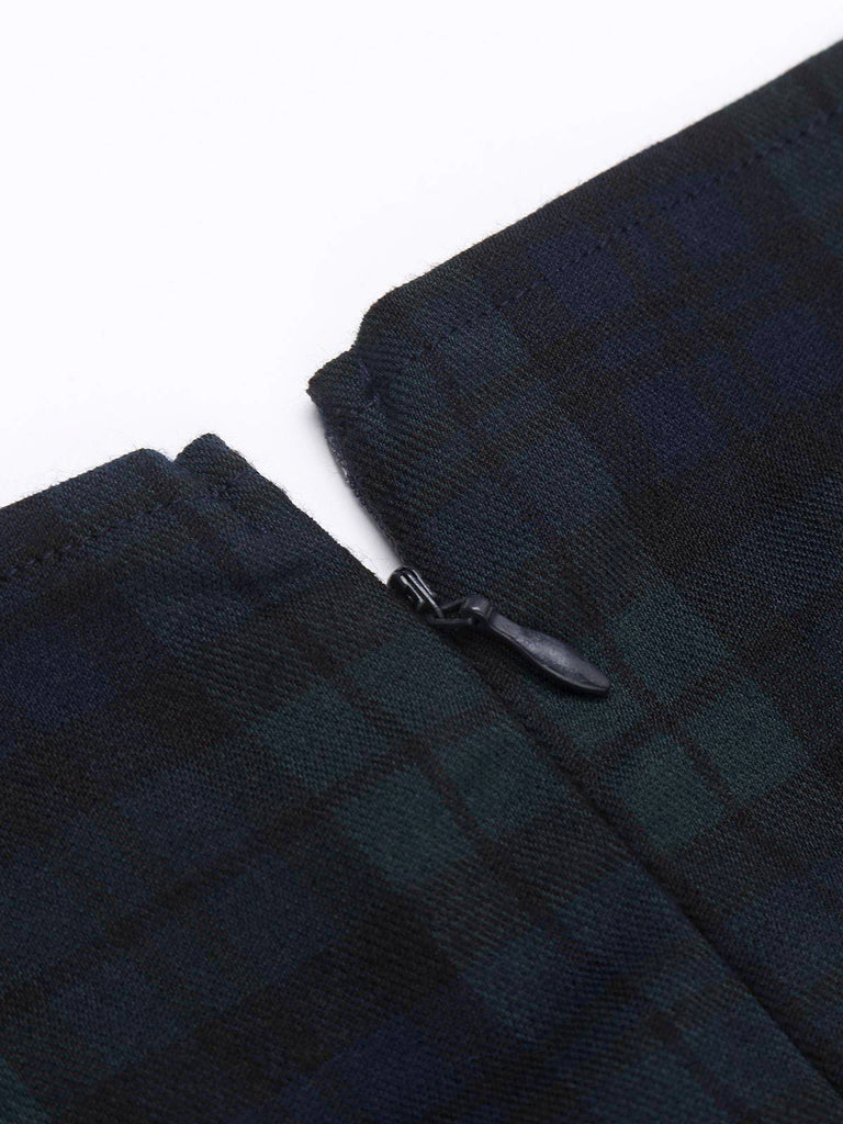 Navy 1960s Plaids Bodycon Dress, classic 1960s style elegant retro fashion - Image 5
