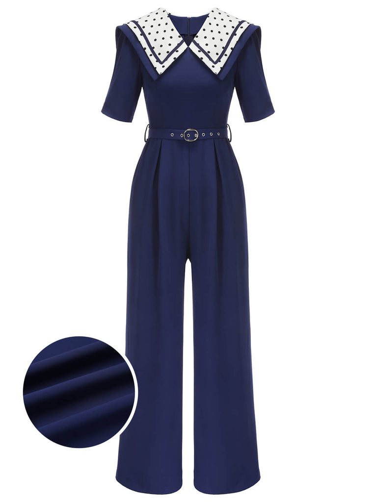 Navy Blue 1950s Dots Lapel Jumpsuit: timeless style reimagined