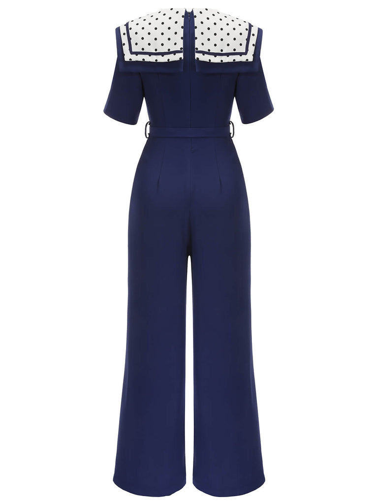 Navy Blue 1950s Dots Lapel Jumpsuit: timeless style reimagined
