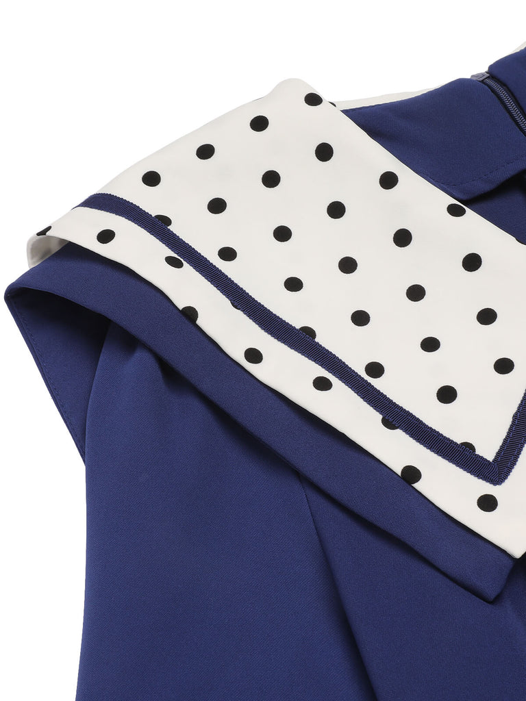 Navy Blue 1950s Dots Lapel Jumpsuit — vintage elegance for the modern woman