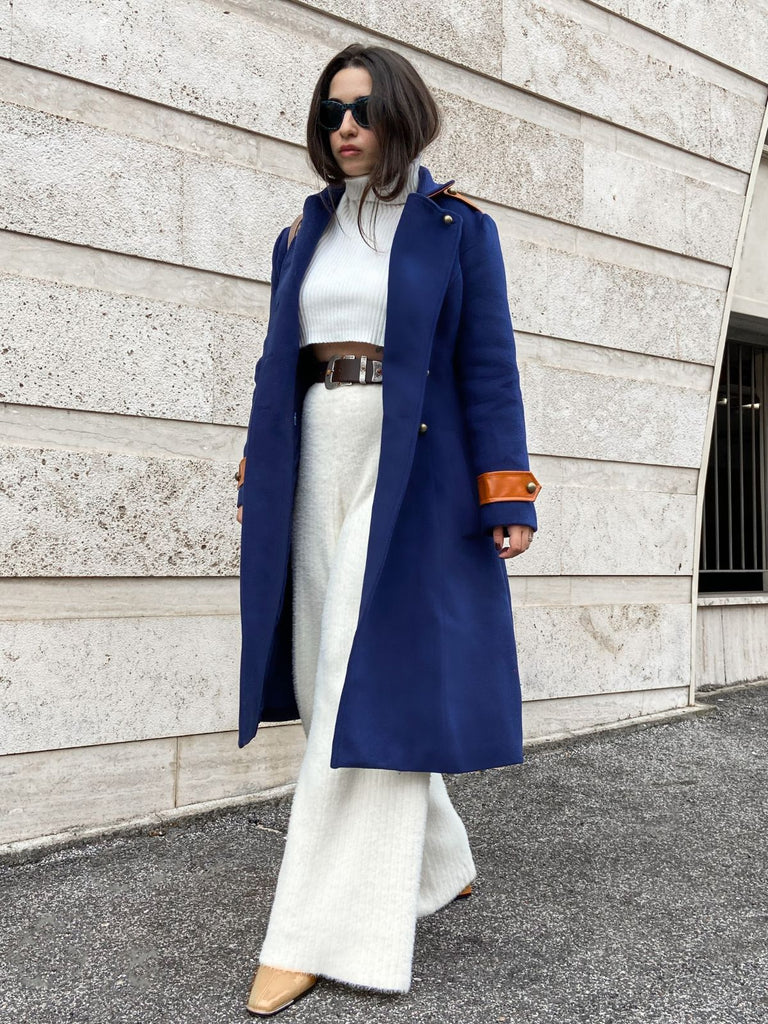 Navy Blue 1950s Patchwork Button Coat: timeless style reimagined