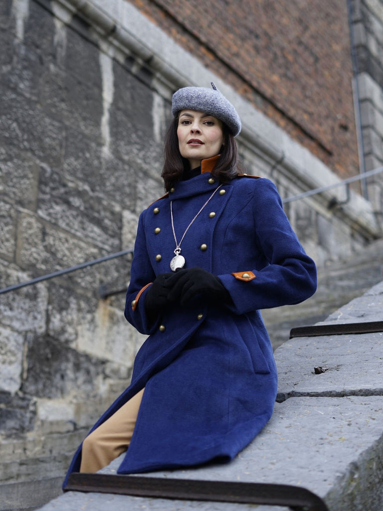 Navy Blue 1950s Patchwork Button Coat — vintage elegance for the modern woman