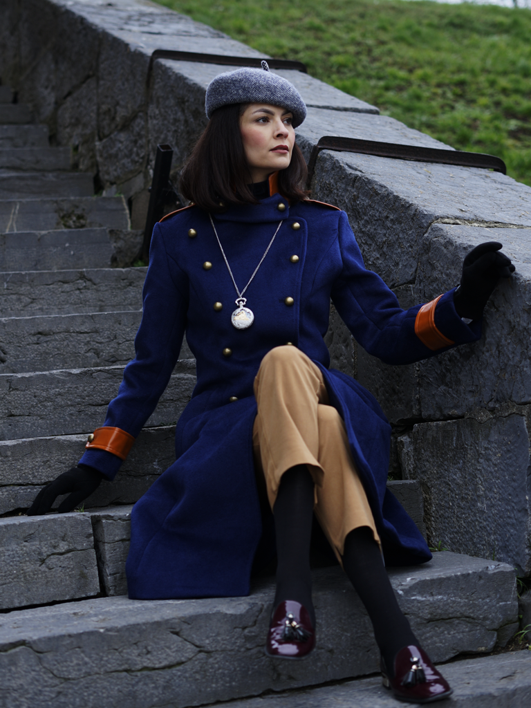 Navy Blue 1950s Patchwork Button Coat: timeless style reimagined