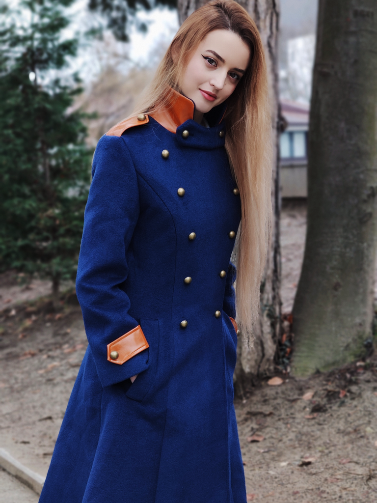 Navy Blue 1950s Patchwork Button Coat — vintage elegance for the modern woman