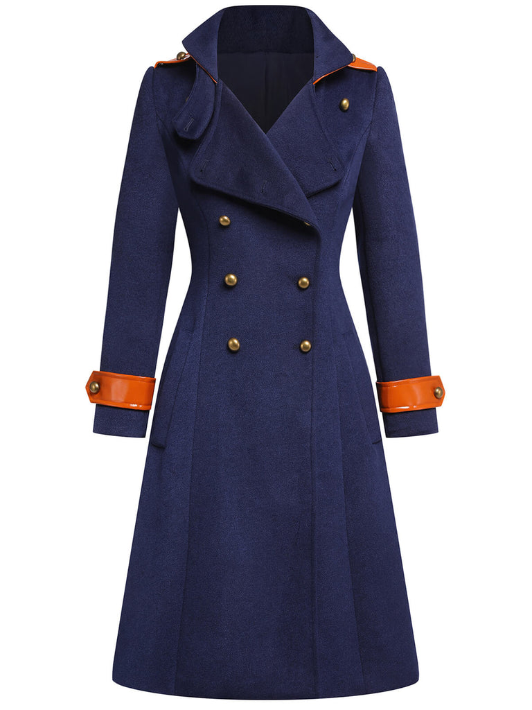 Navy Blue 1950s Patchwork Button Coat: timeless style reimagined