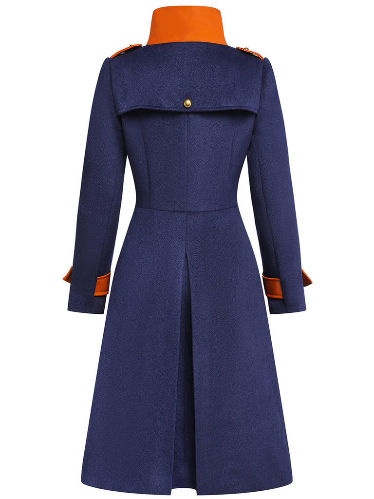 Navy Blue 1950s Patchwork Button Coat: timeless style reimagined