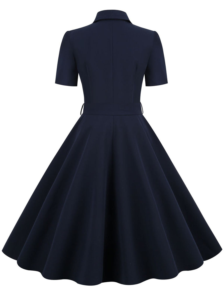 Navy Blue 1950s Solid Belt Swing Dress: timeless style reimagined