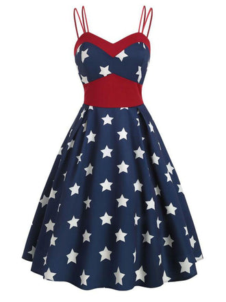 Navy Blue 1950s Stars Spaghetti Strap Dress: timeless style reimagined