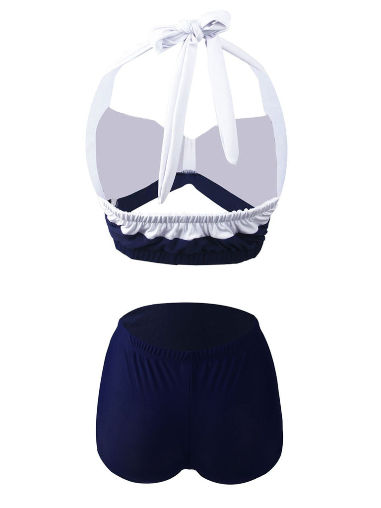 Navy Red Stripe Halter Bikini — vintage elegance for the modern woman