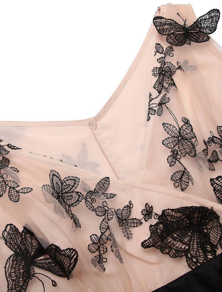 Nude 1950s Lace Butterfly Swing Vintage Dress, classic vintage style elegant retro fashion - Image 5