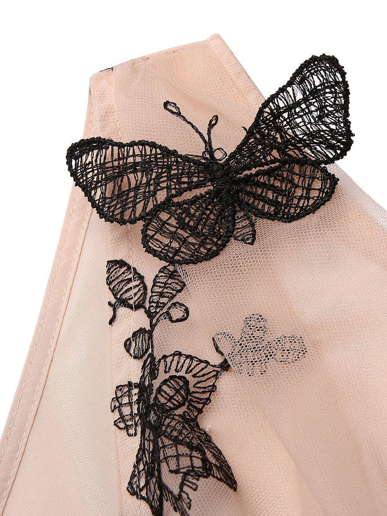 Nude 1950s Lace Butterfly Swing Vintage Dress, classic vintage style elegant retro fashion - Image 6