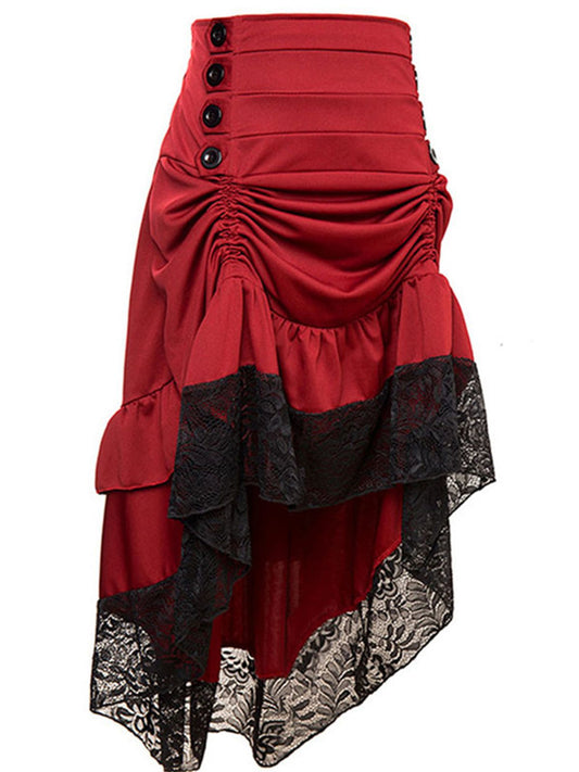 Halloween Solid Lace Gothic Ruffle Skirt