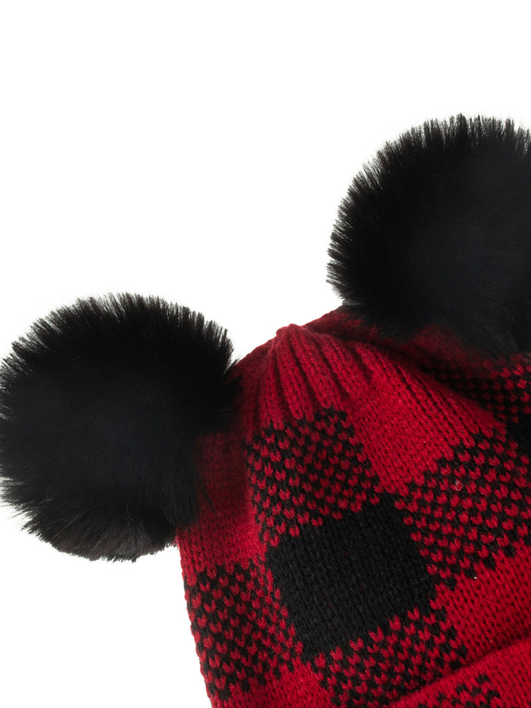 Red & Black Plaid Hairball Knitted Parent Hat