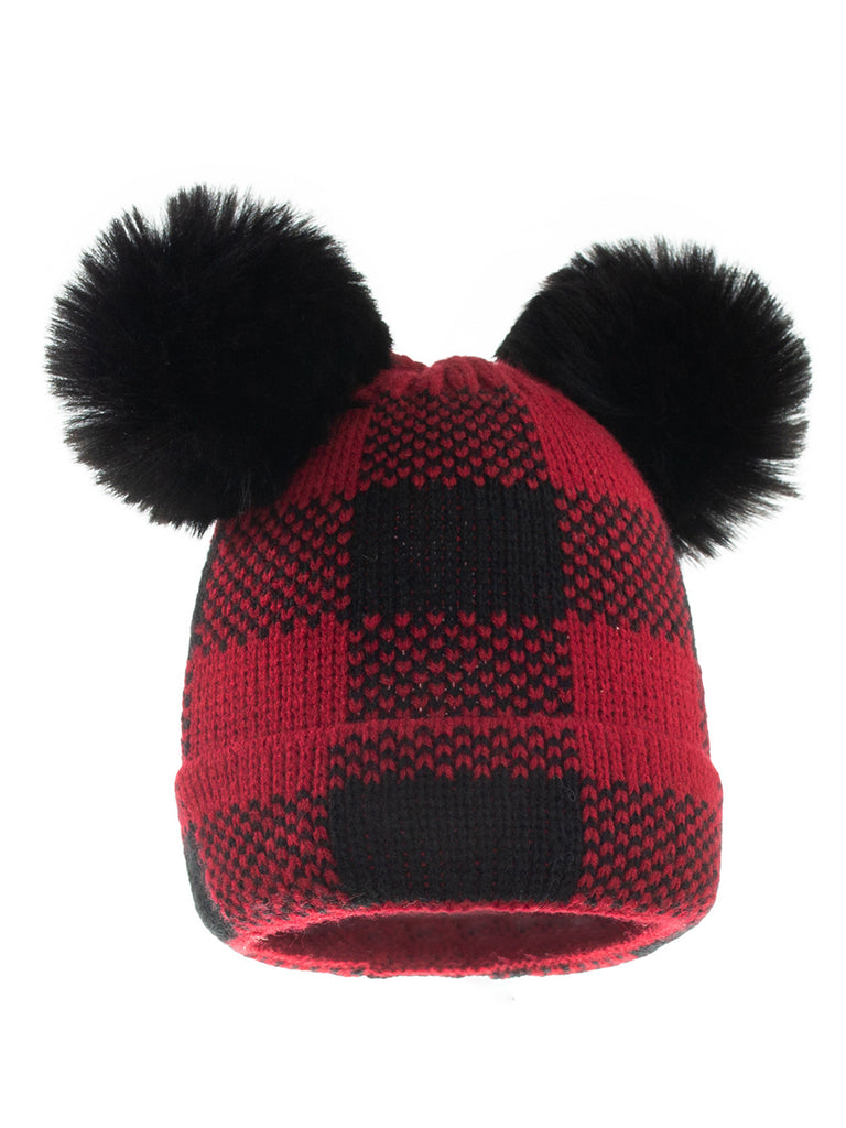 Red & Black Plaid Hairball Knitted Parent Hat