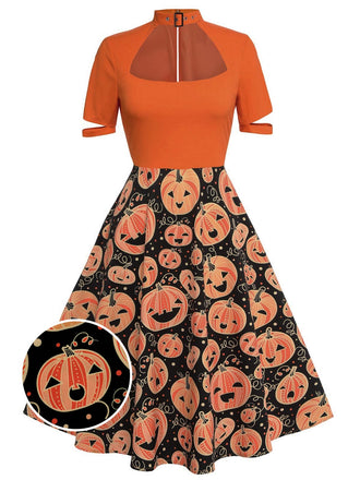 Orange 1950s Halloween Pumpkin Swing Dress: timeless style reimagined
