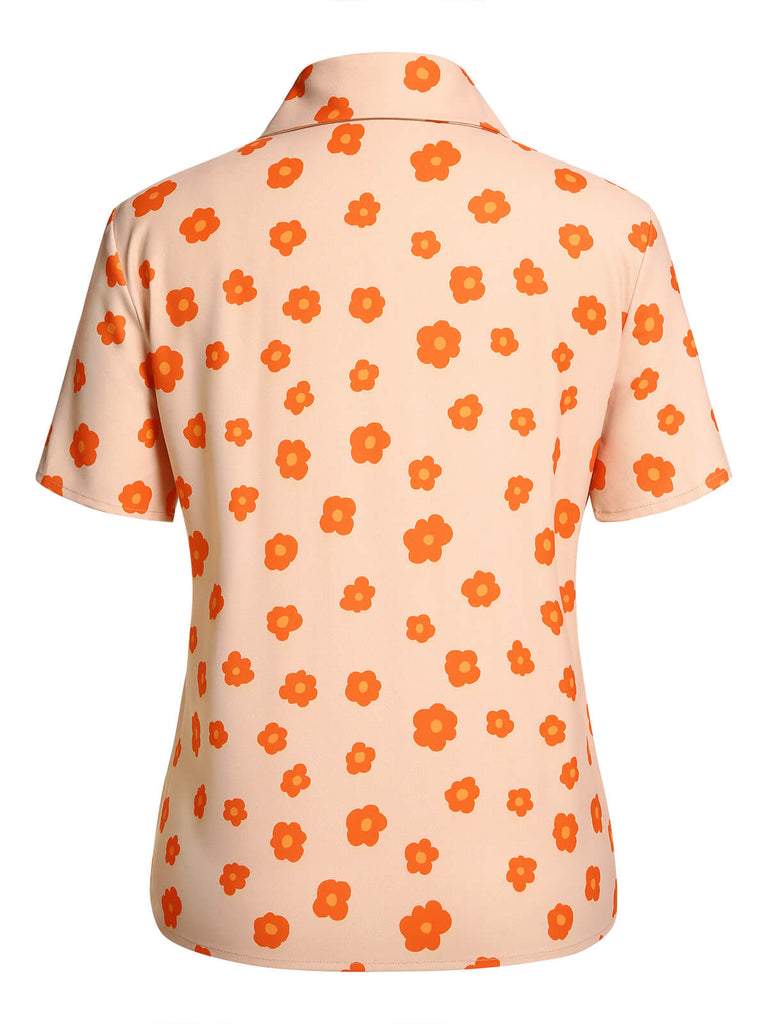 Orange 1960s Floral Short Sleeves Shirt, vintage fashion, retro style - perfect for women who love vintage and retro fashion