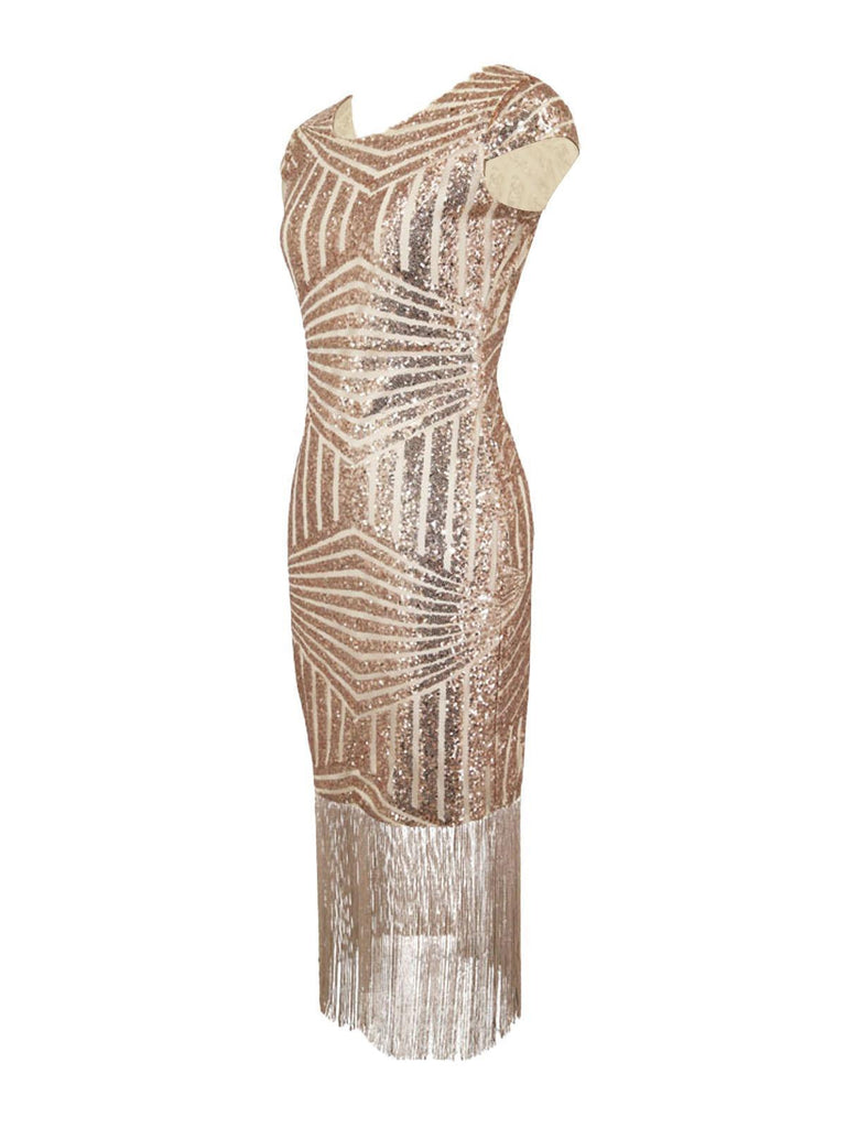Pink 1920s Sequin Fringed Dress — vintage elegance for the modern woman