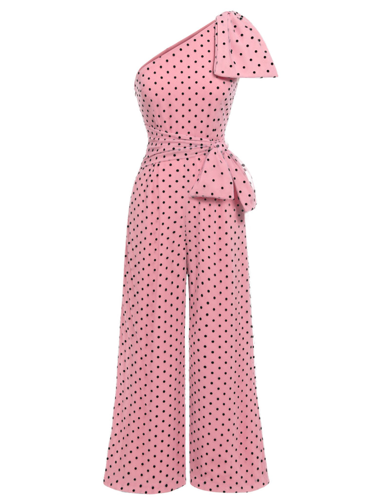 Pink 1930s Polka Dot One-shoulder Jumpsuit — vintage elegance for the modern woman
