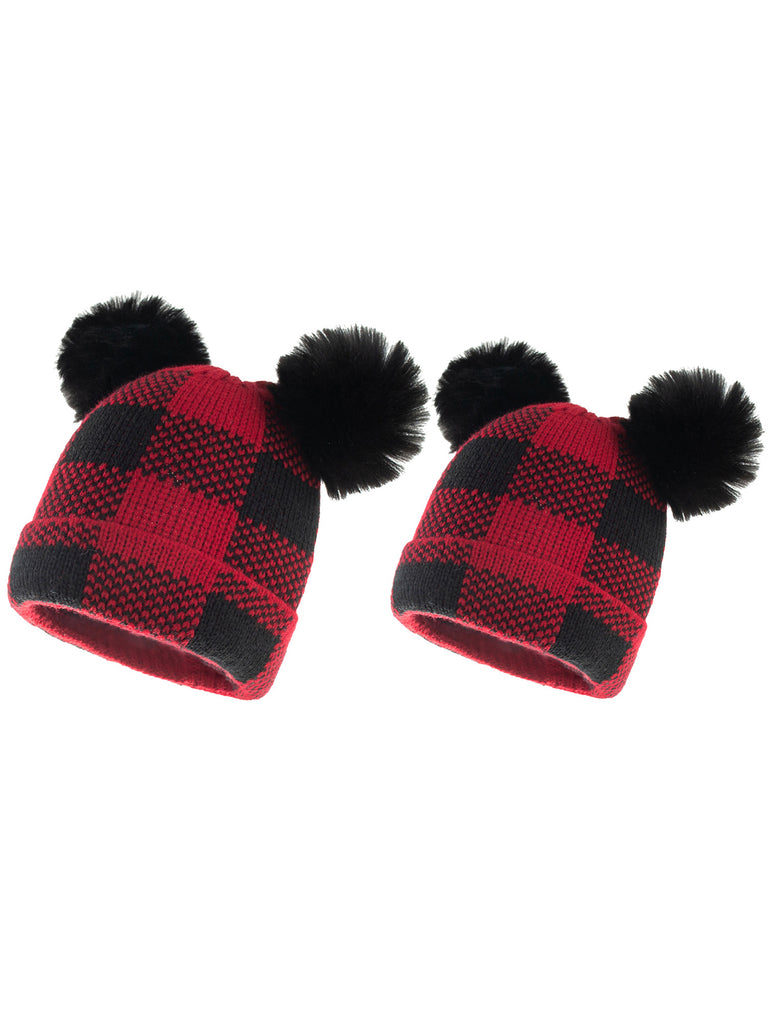 & Plaid Hairball Knitted Parent Hat — vintage elegance for the modern woman