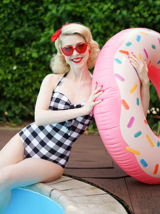 Plaid Halter One-Piece Swimsuit: timeless style reimagined