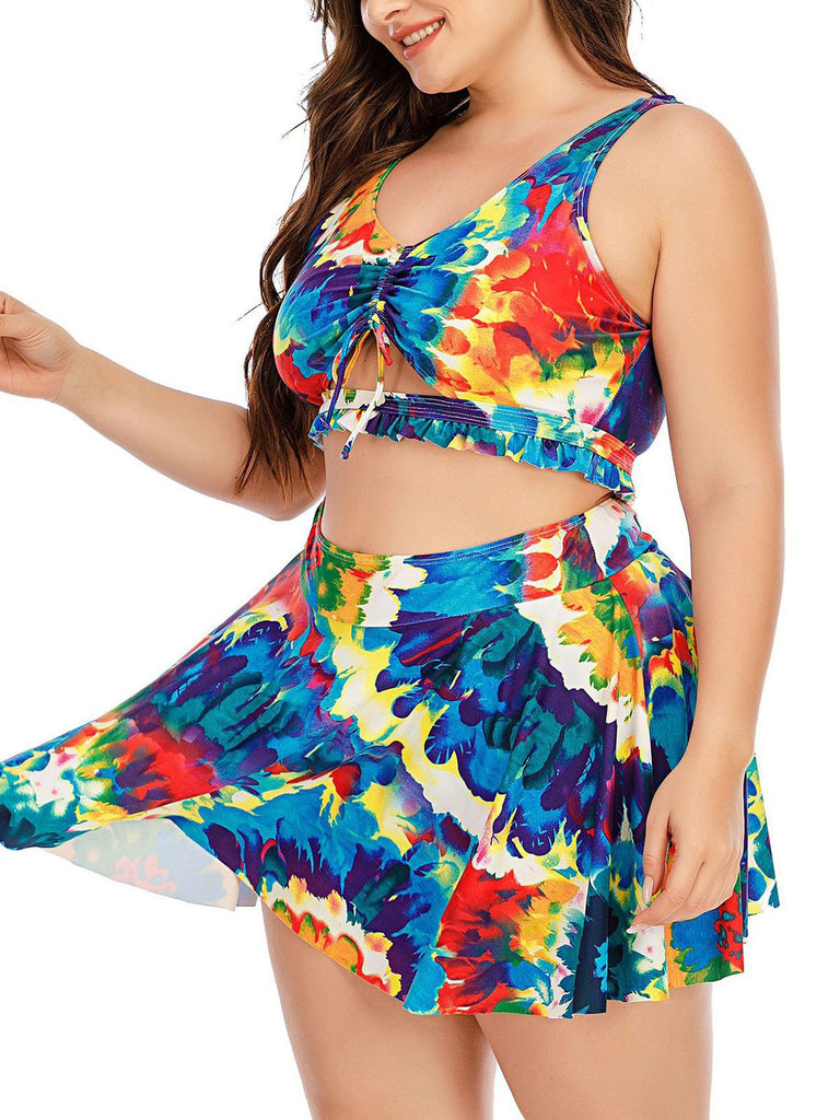 Plus Size 1940s Floral Skirted Bikini Set - vintage skirt, retro style