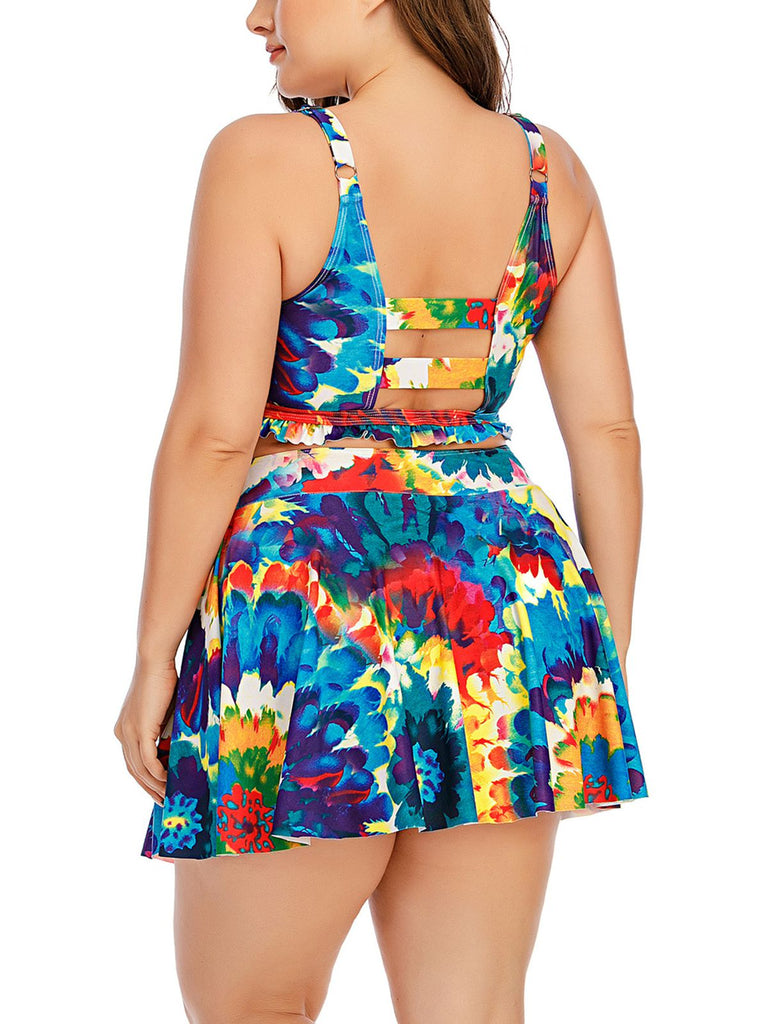 Plus Size 1940s Floral Skirted Bikini Set - vintage skirt, retro style