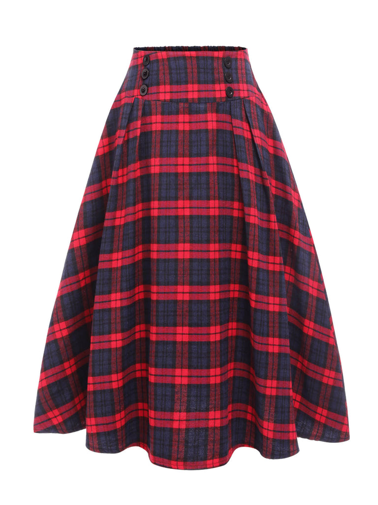 Red 1940s Retro Plaid Swing Skirt: timeless style reimagined