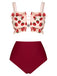 Red 1940s Strawberry Mesh Strap Swimsuit, vintage swimsuit, pin-up swimwear - perfect for women who love vintage and retro fashion