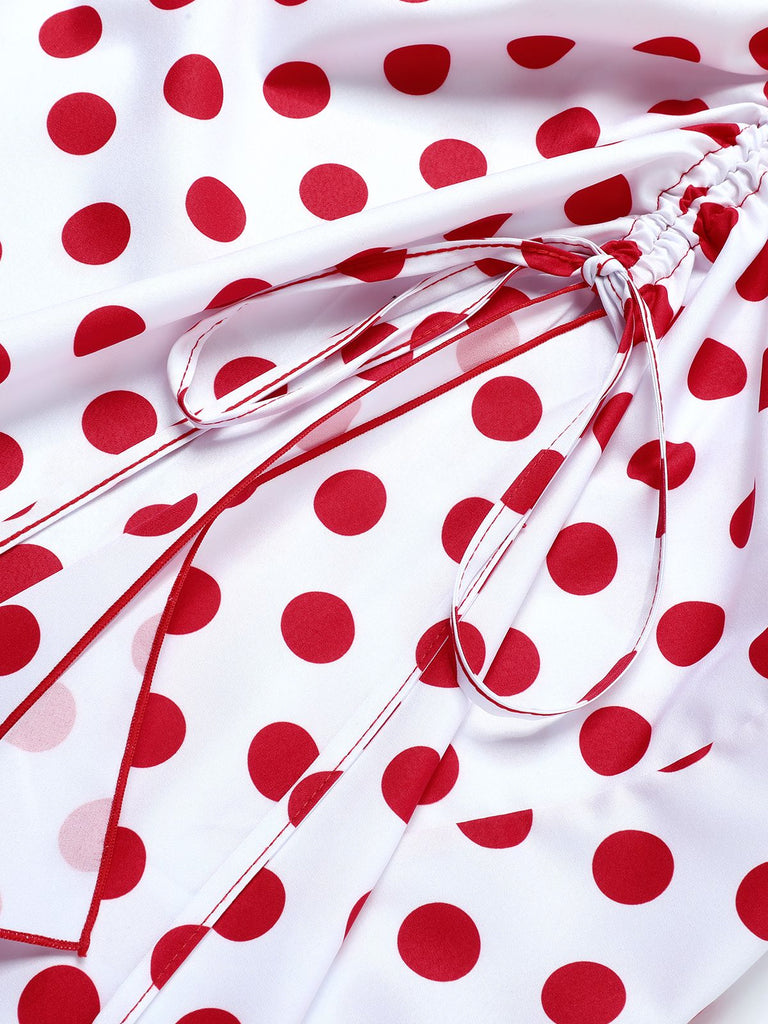 Red 1950s Polka Dot Pleated Swimsuit, vintage swimsuit, pin-up swimwear - perfect for women who love vintage and retro fashion