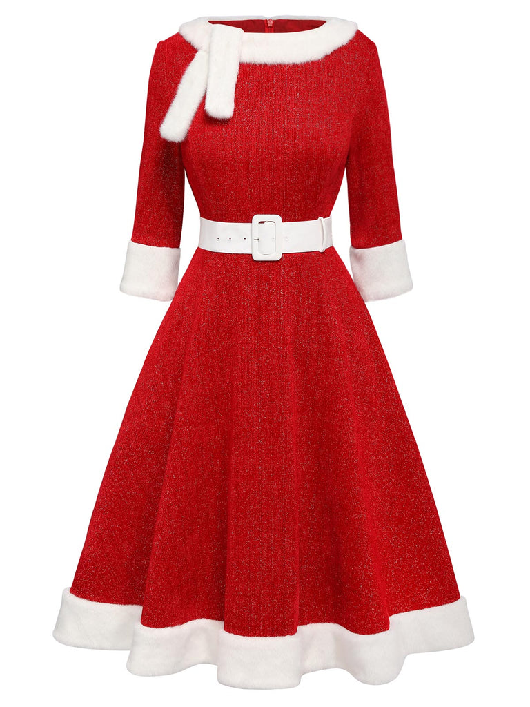 Red 1950s Solid Plush Christmas Dress — vintage elegance for the modern woman