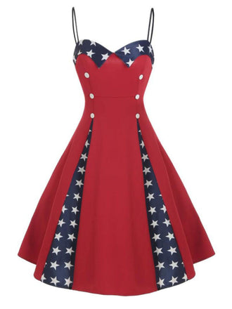 Red 1950s Stars Patchwork Strap Dress: timeless style reimagined