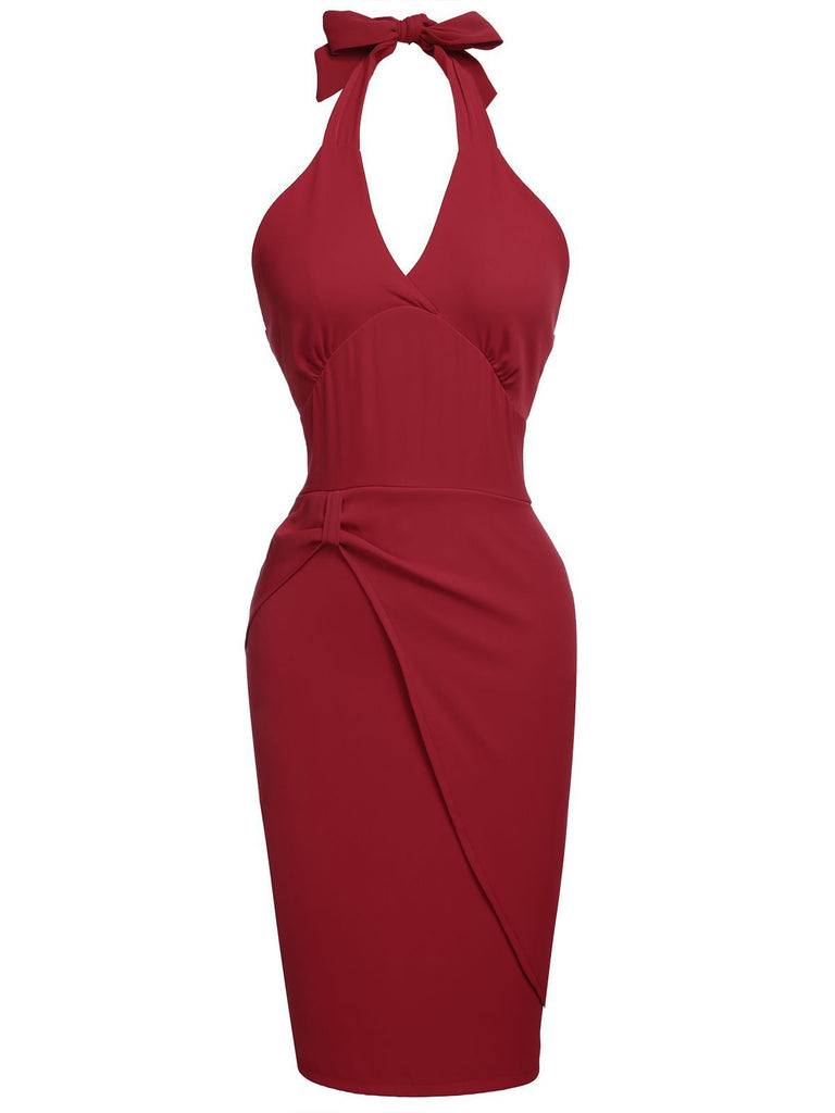 Red 1960s Solid Halter Bodycon Dress: timeless style reimagined