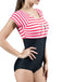 Red & Blue 1940s Stripes Cut-Out One-Piece Swimsuit — vintage elegance for the modern woman
