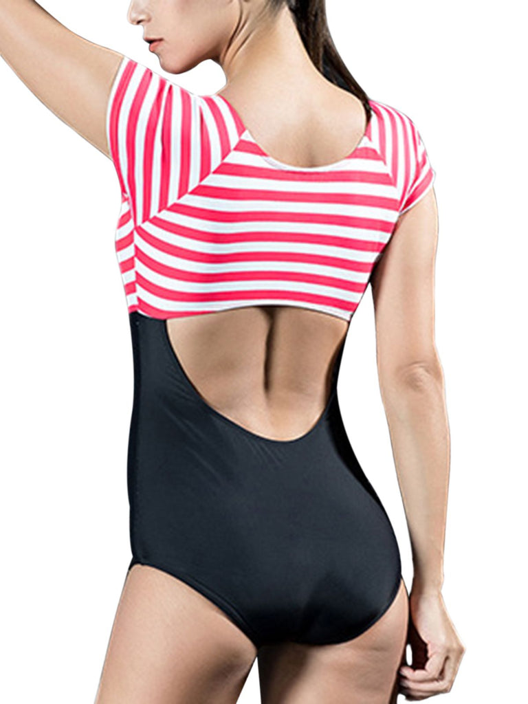 Red & Blue 1940s Stripes Cut-Out One-Piece Swimsuit: timeless style reimagined