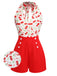 Red Cherry V-Neck Halter Lace-Up Romper — vintage elegance for the modern woman