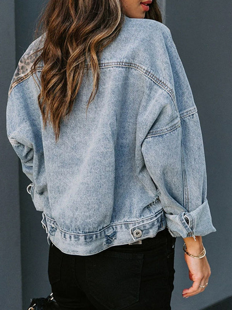 Retro 1980s Leopard Patchwork Denim Jacket — vintage elegance for the modern woman