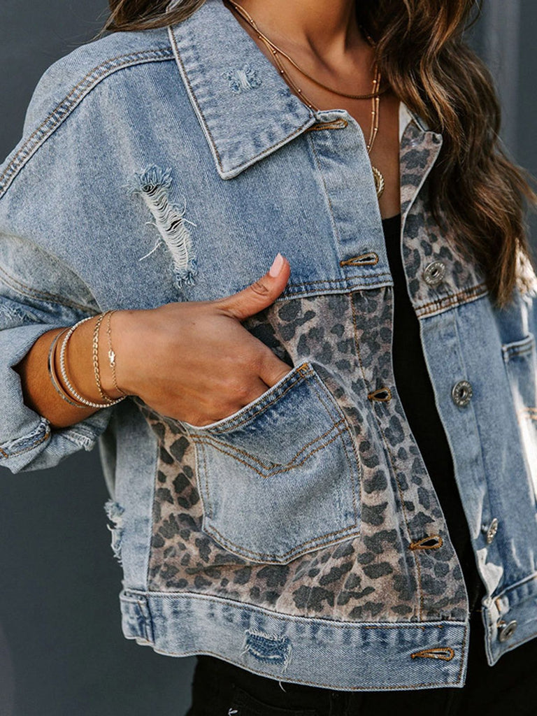 Retro 1980s Leopard Patchwork Denim Jacket: timeless style reimagined