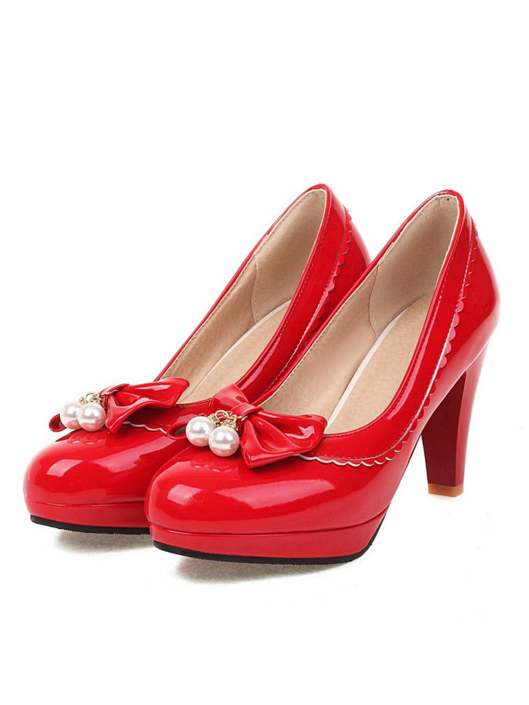 Retro Bow Pearl High Heels Shoes — vintage elegance for the modern woman