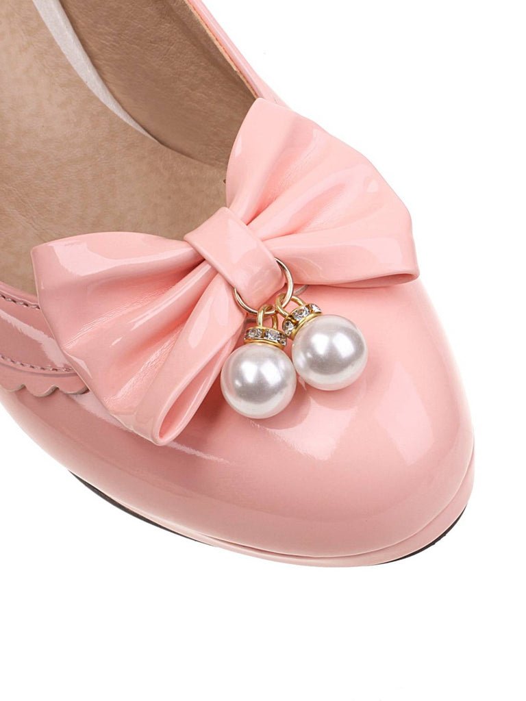 Retro Bow Pearl High Heels Shoes: timeless style reimagined