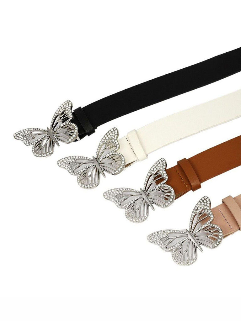 Retro Butterfly Buckle Rhinestones Wide Belt - vintage fashion, retro style