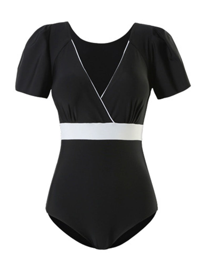 Retro Flare Sleeve One-Piece Swimsuit: timeless style reimagined