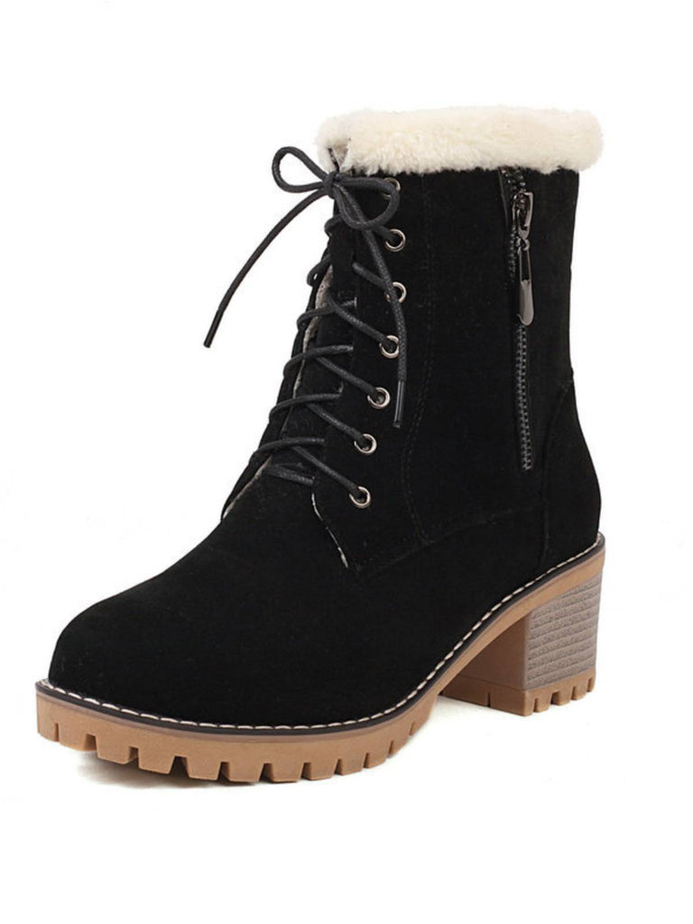 Retro Fleece Solid Color Chunky Heel Boots: timeless style reimagined