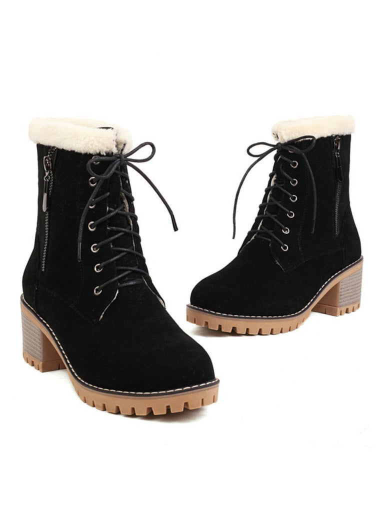Retro Fleece Solid Color Chunky Heel Boots: timeless style reimagined