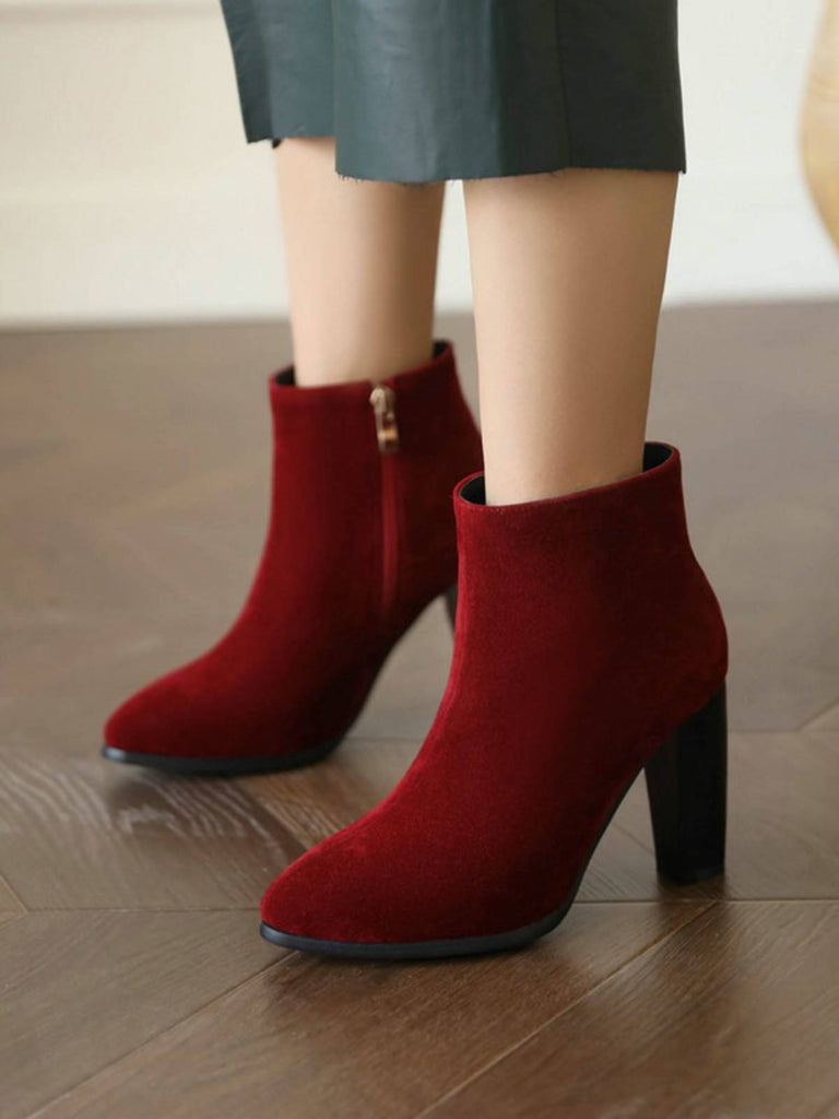 Retro Fleece Solid Color High Heel Boots: timeless style reimagined
