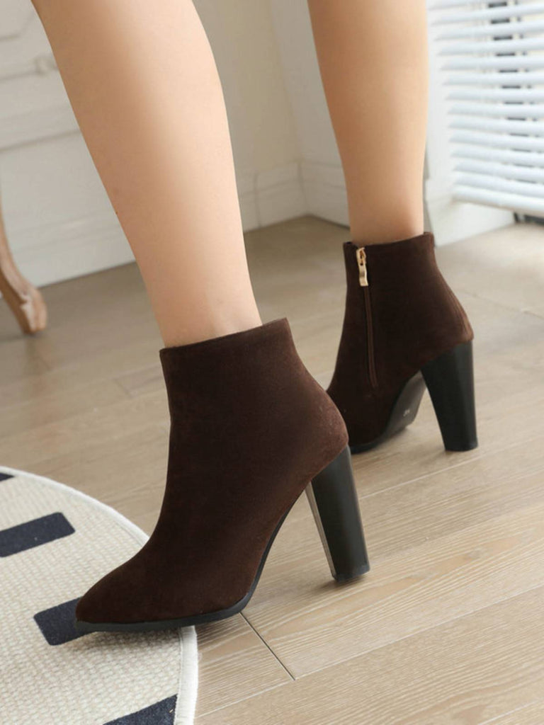 Retro Fleece Solid Color High Heel Boots — vintage elegance for the modern woman