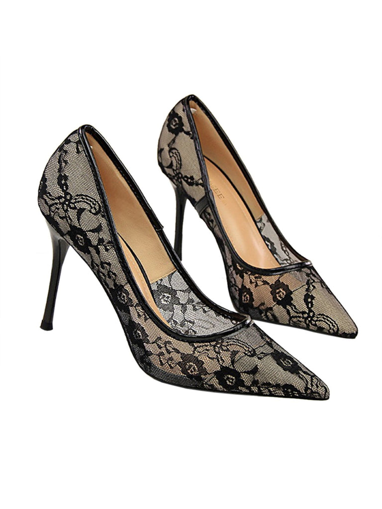 Retro Floral Solid Lace Pointed Shoes — vintage elegance for the modern woman