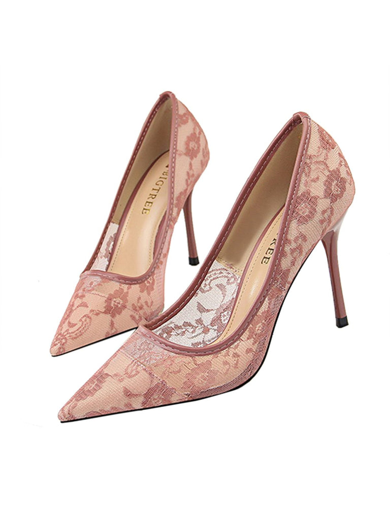Retro Floral Solid Lace Pointed Shoes — vintage elegance for the modern woman